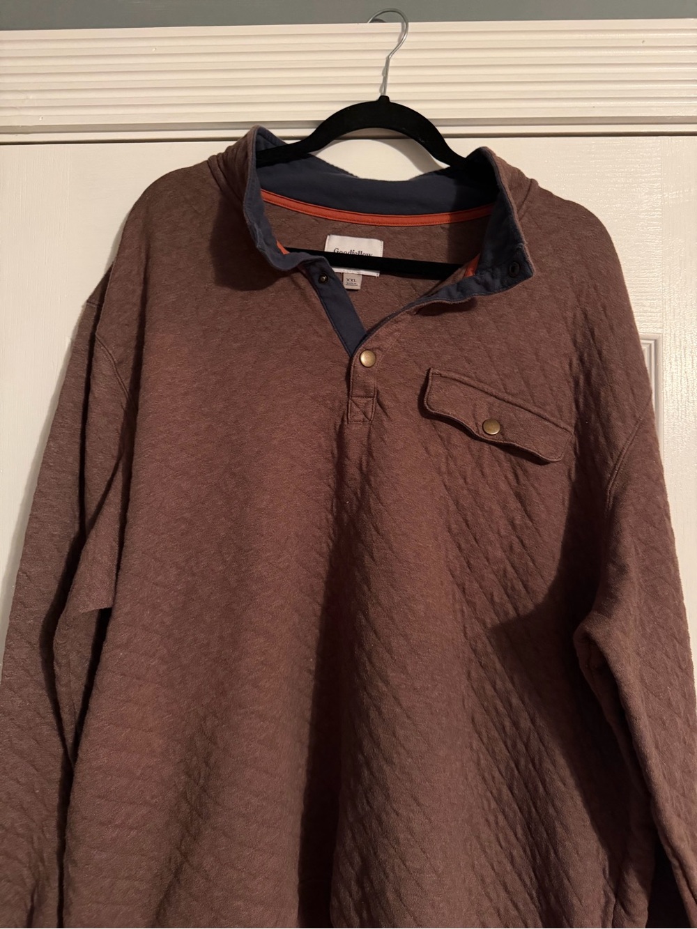 Goodfellow & Co Quilted Long-Sleeve Polo Sweatshirt in Brown with Navy Trim